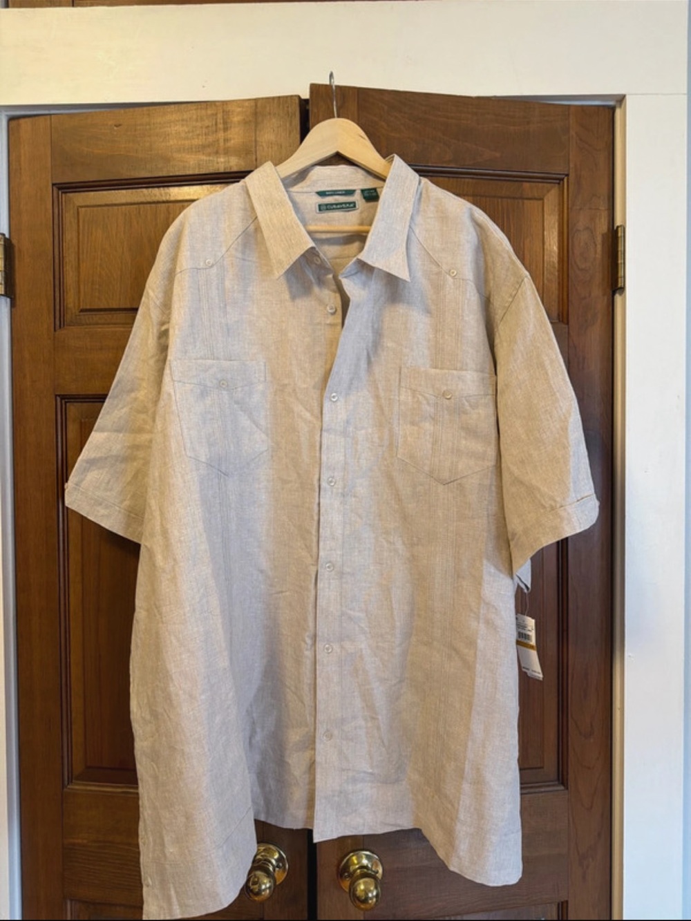 Cubavera Light Beige Short-Sleeve Button-Up Shirt 100% Linen